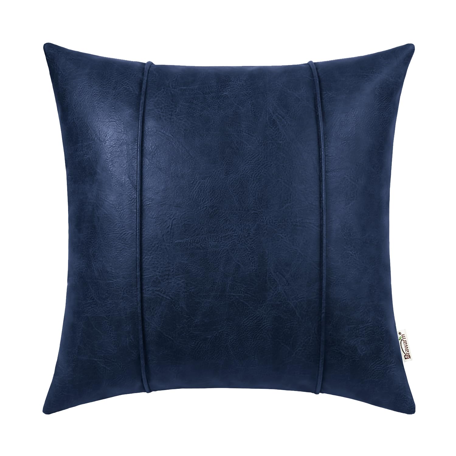 Brawarm Navy Blue Leather Throw Pillow Covers 18 X 18 Inches - Faux Leather Pillow Cover With Piping, Hand Stitched Leather Thro